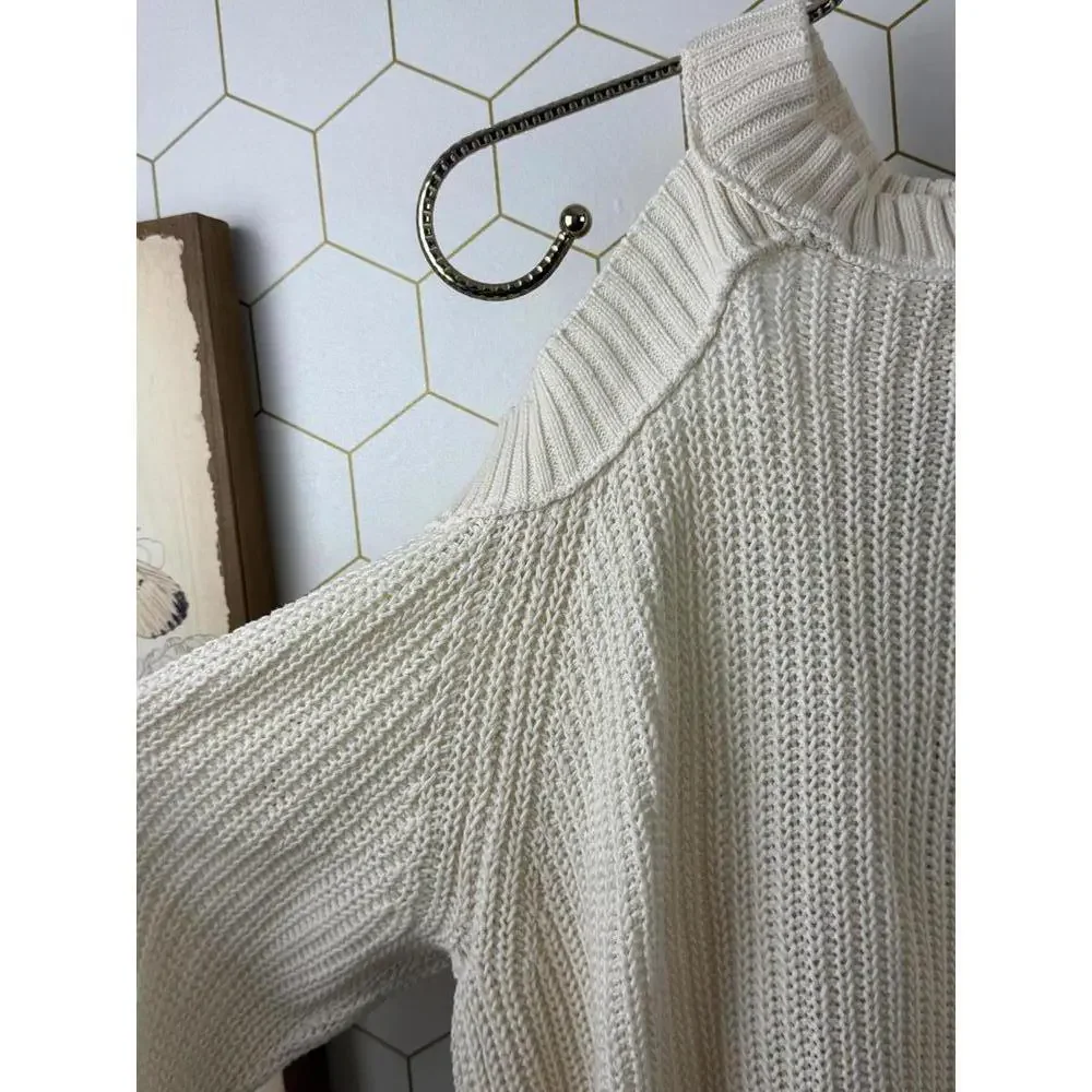 Free People Cream Strap Open Shoulder Half Moon Bay Rib Sweater - Size - Small